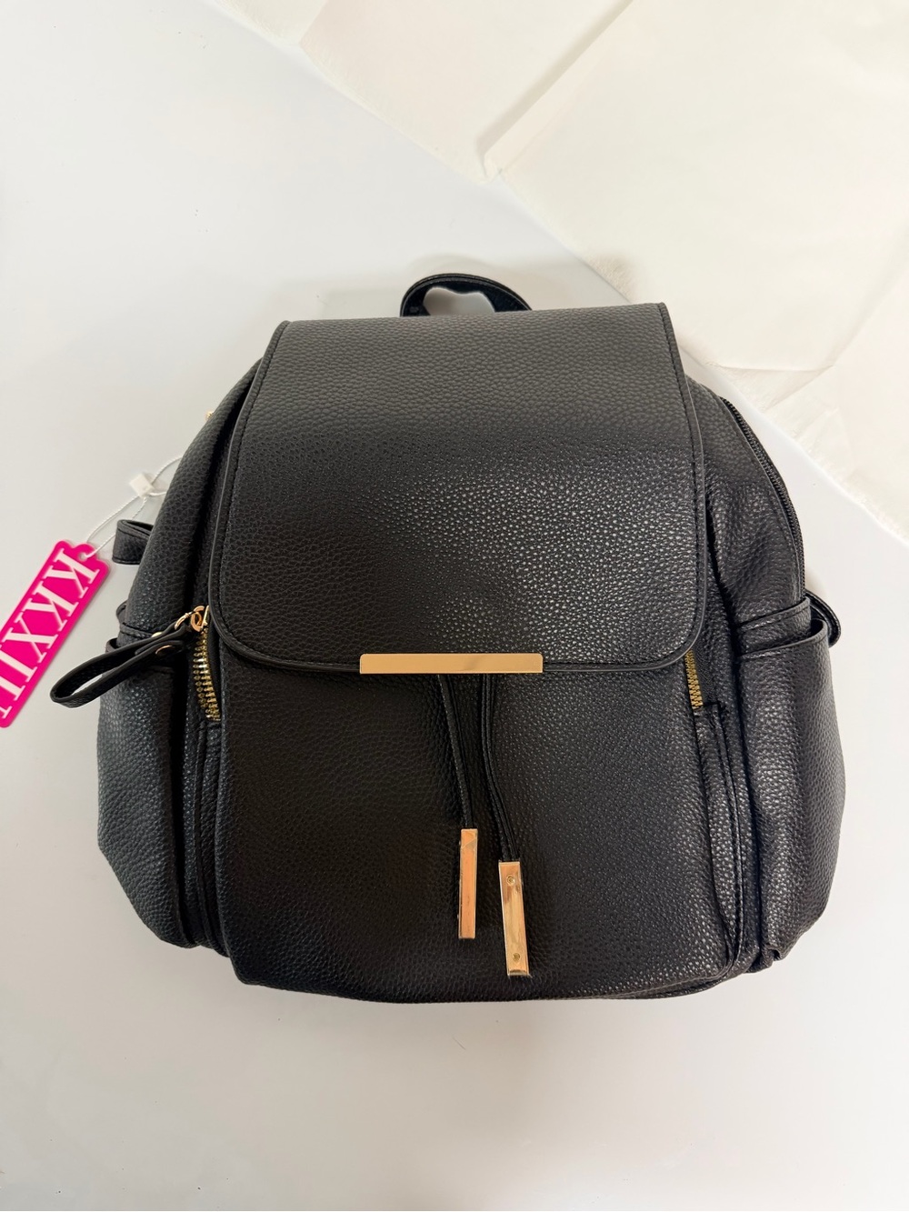 Black Women’s Backpack Purse with Gold Accents